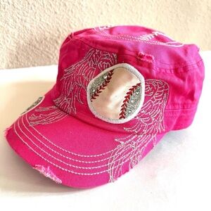 Pit Bull Cadet Cap Hat Adjustable Angel Wings Rhinestones Pink 100% Cotton